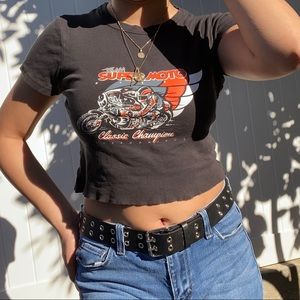 Brandy Melville Super Moto Black Cropped Tee/ Top